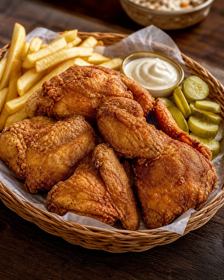 Broasted-Hähnchen mit Pommes